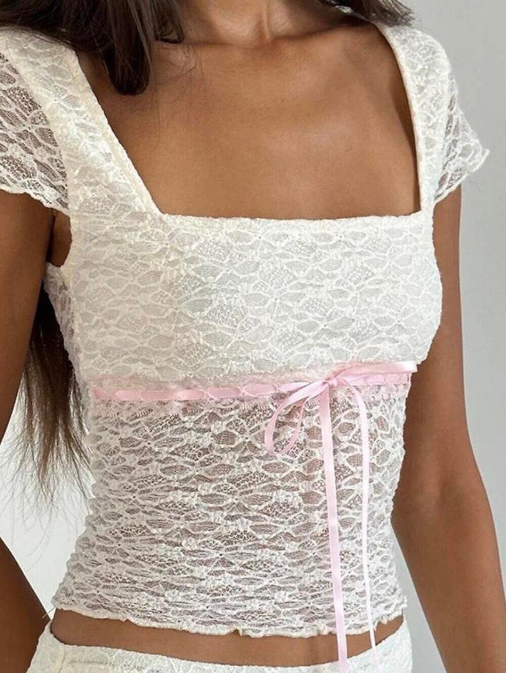 NWT Derek Heart Lace Square-Neck Camisole with Ribbon Trim - White / Size L